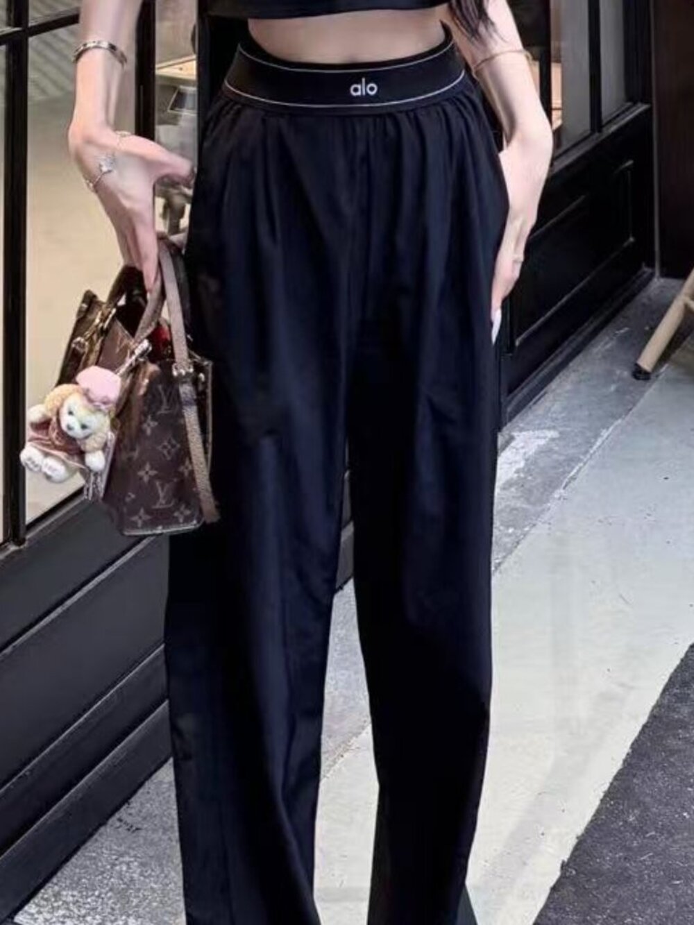 ALO Yoga 😊 Women's Black High Waist Straight Leg Suit Up Pants 🖤 NWT(30-inch) - Picture 7 of 9